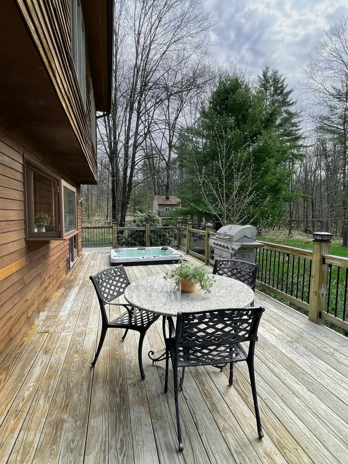 The wrap-around deck in early spring