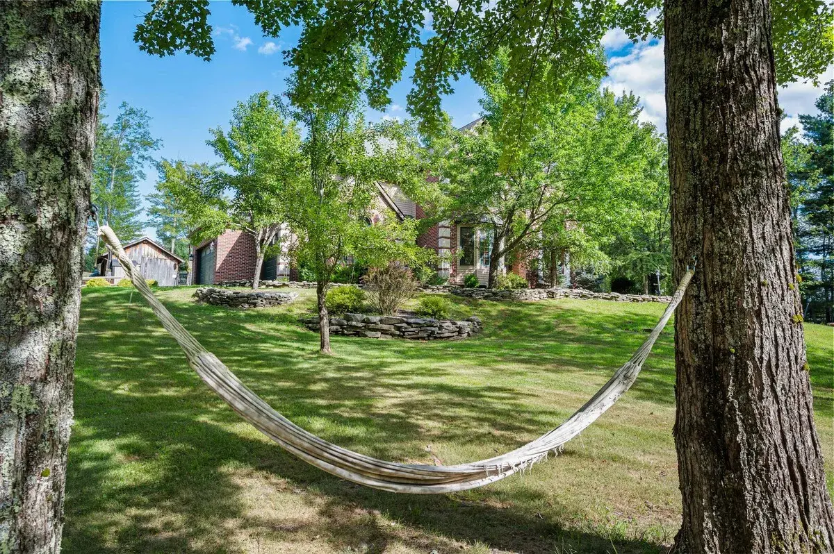 A hammock strung between two trees