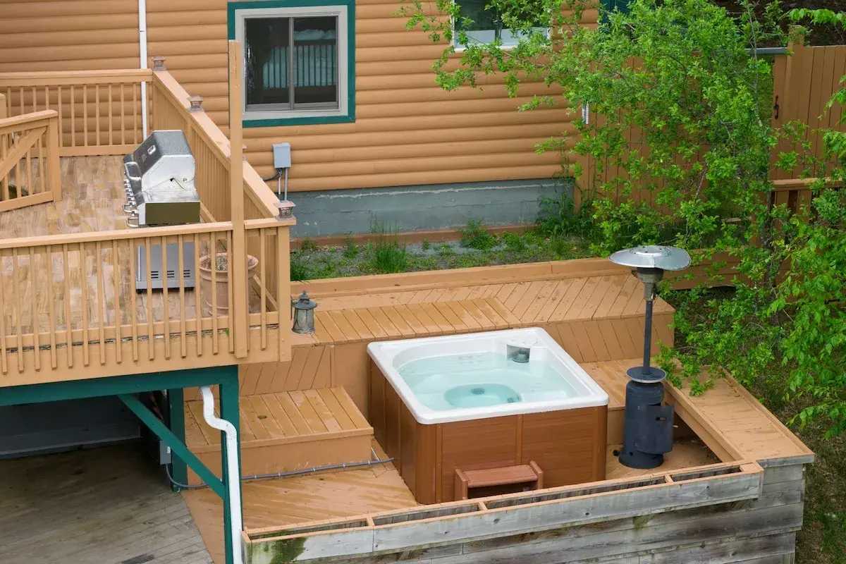 The lower deck and hot tub